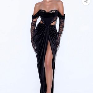 Velvet long formal sexy dress with cut outs and long ( gloves not included)